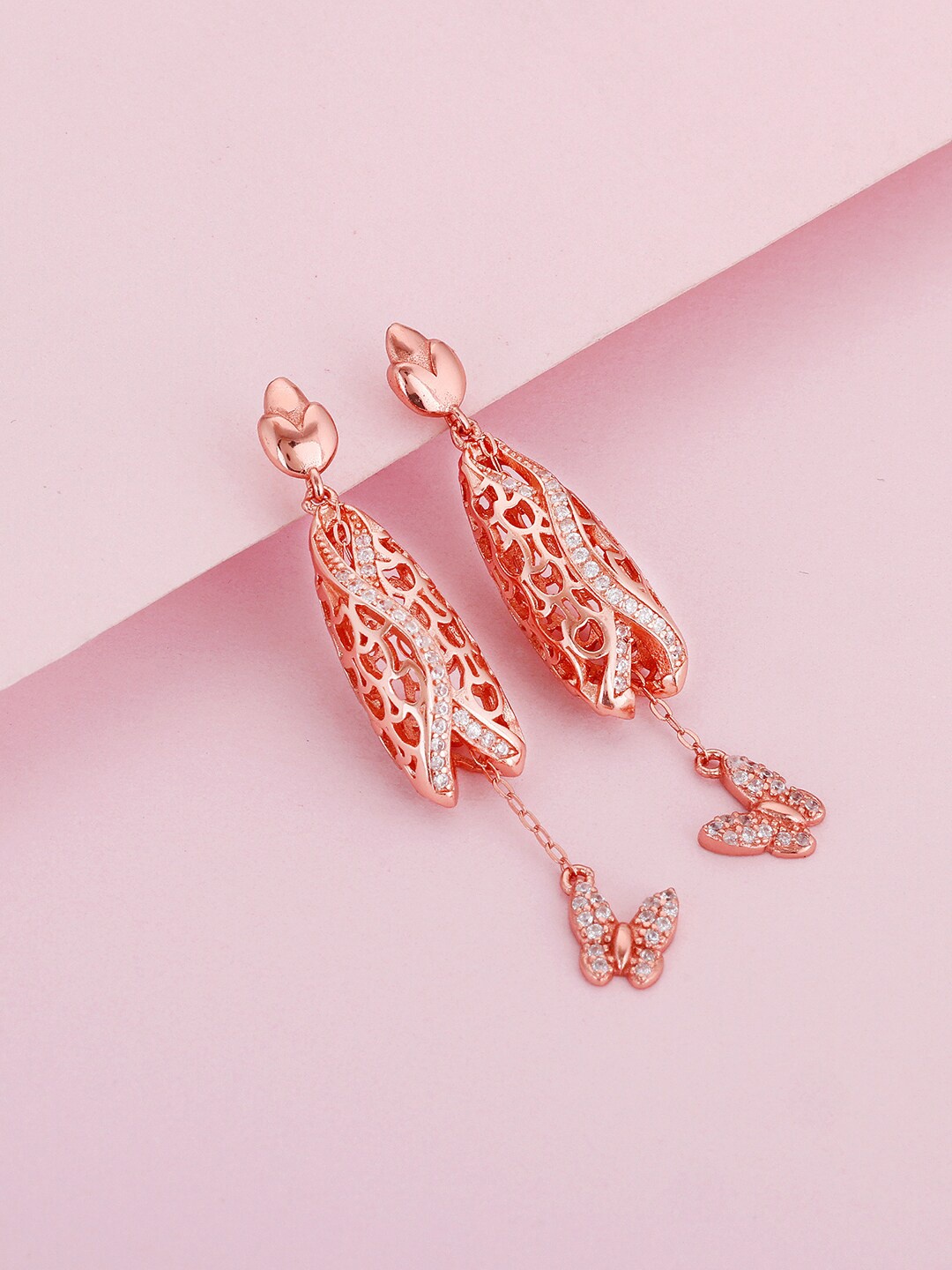 

GIVA Rose Gold-Plated Zircon Contemporary Drop Earrings