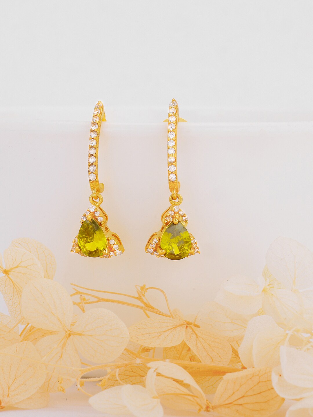 

GIVA Sterling Silver Gold Plated Contemporary Stone Studded Drop Earrings