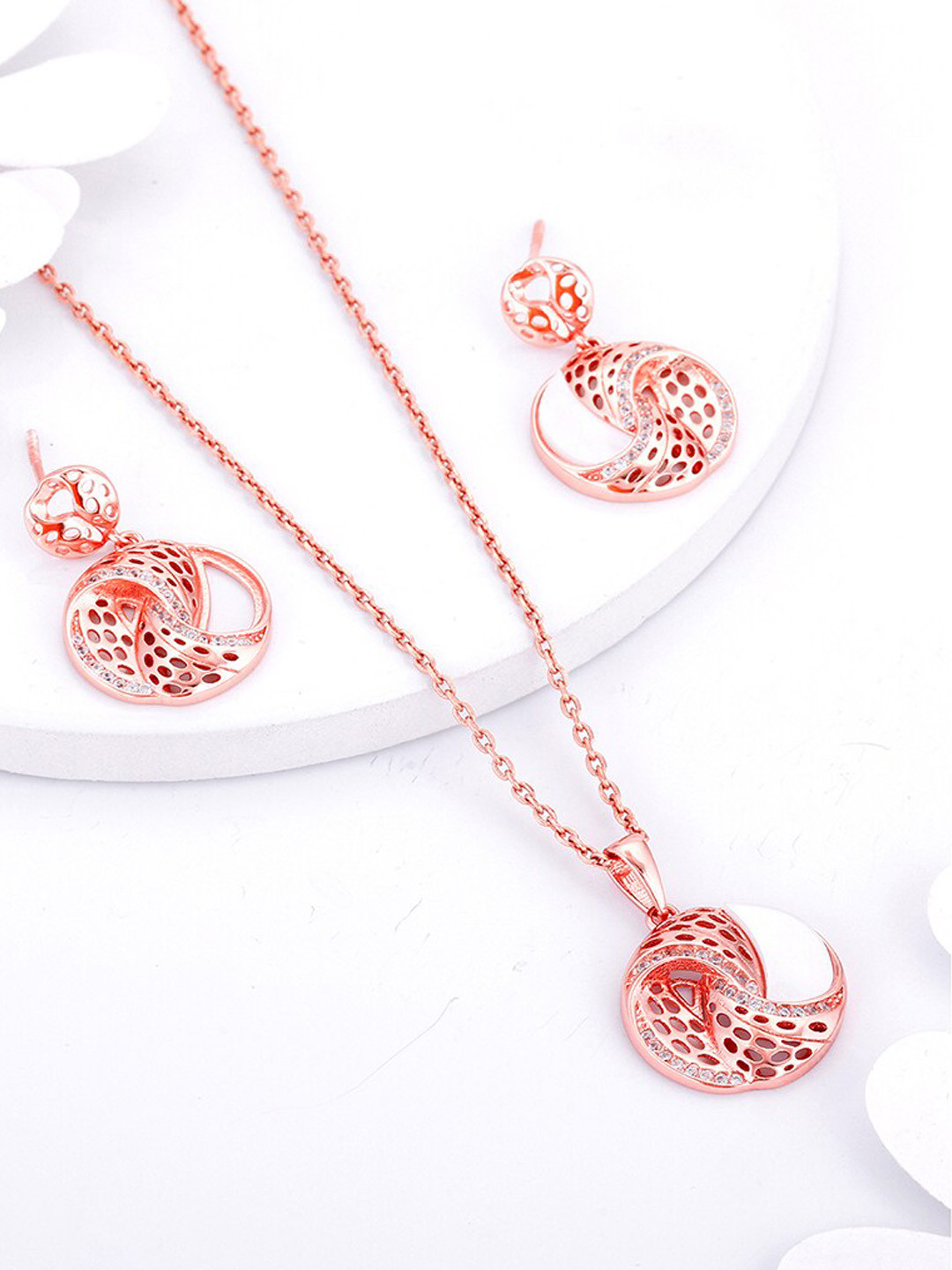 

GIVA 925 Sterling Silver Rose Gold-Plated CZ Studded Jewellery Set