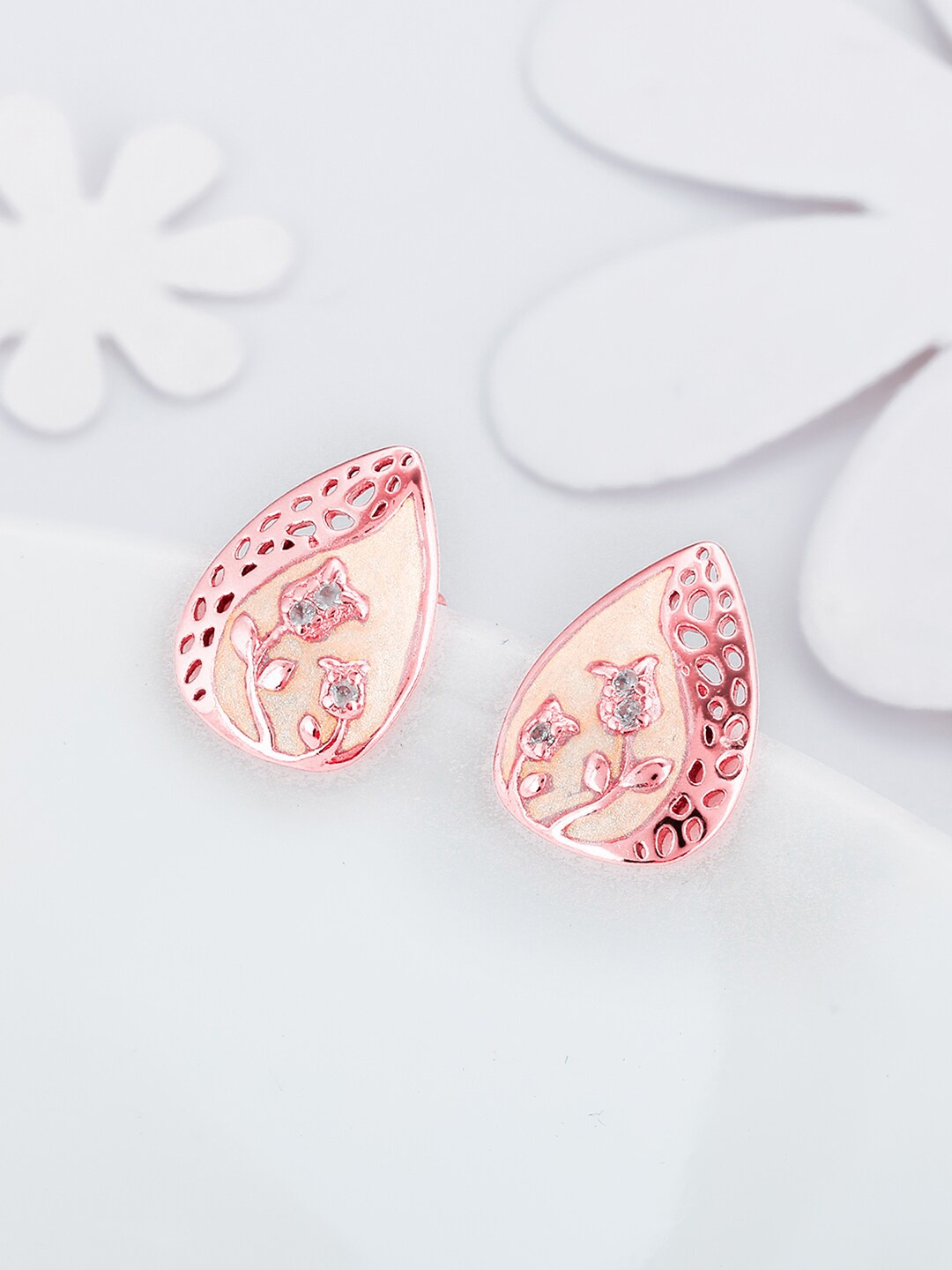 

GIVA Sterling Silver Rose Gold Plated Contemporary Zircon Studded Studs Earrings