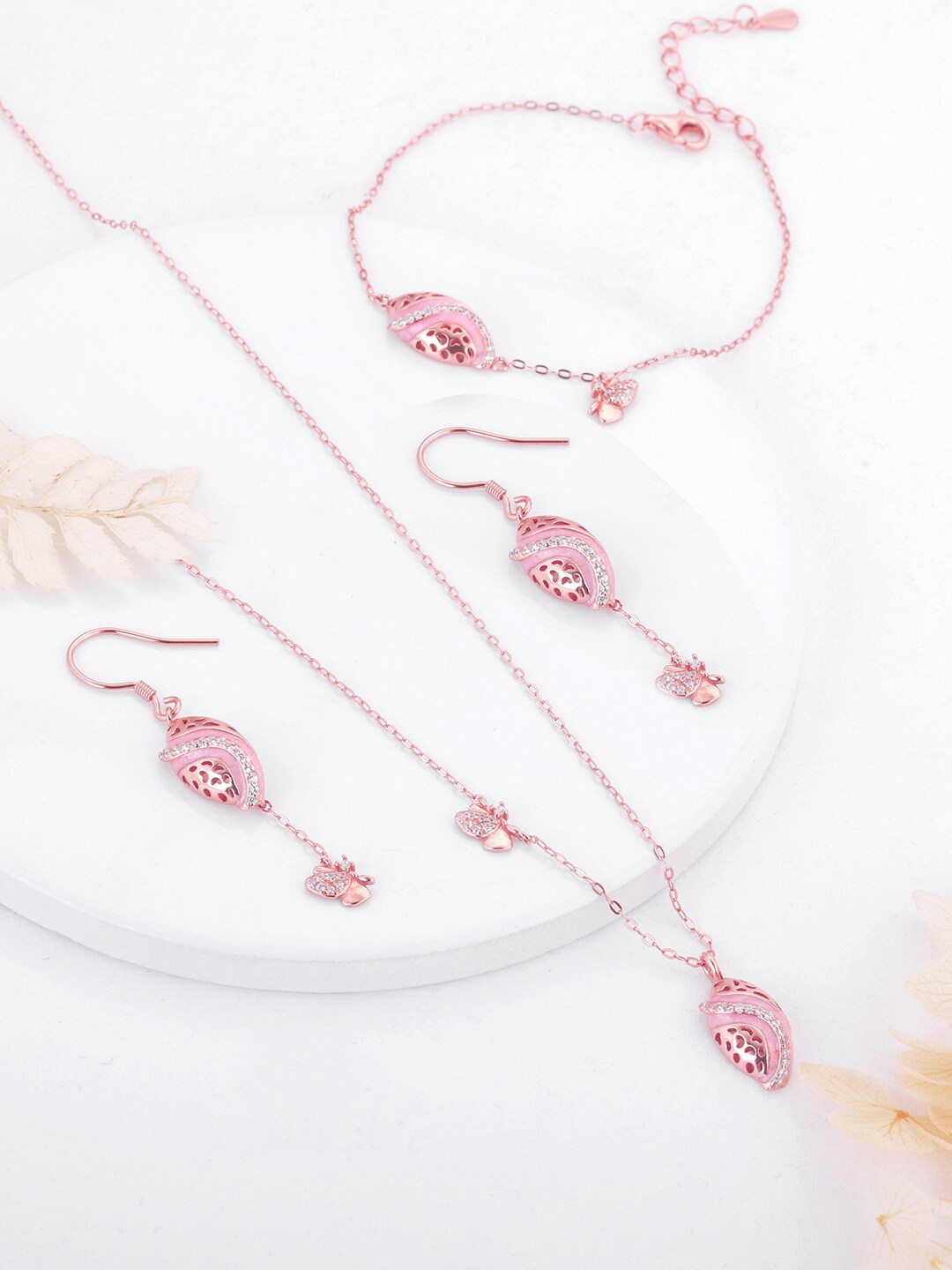 

GIVA 925 Sterling Silver Rose Gold-Plated CZ Studded Jewellery Set