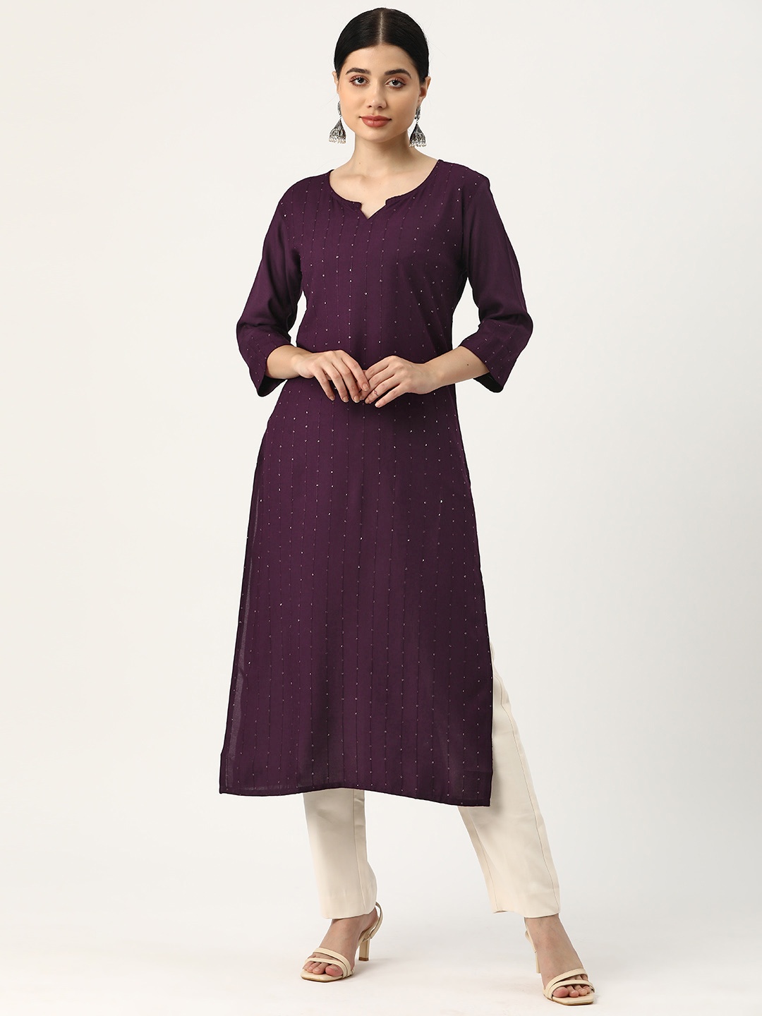 

DIVYANK Ethnic Motifs Embroidered Sequinned Kurta, Purple