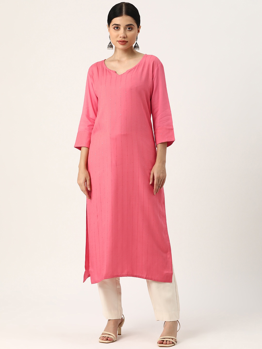 

DIVYANK Embroidered Sequinned Kurta, Rust