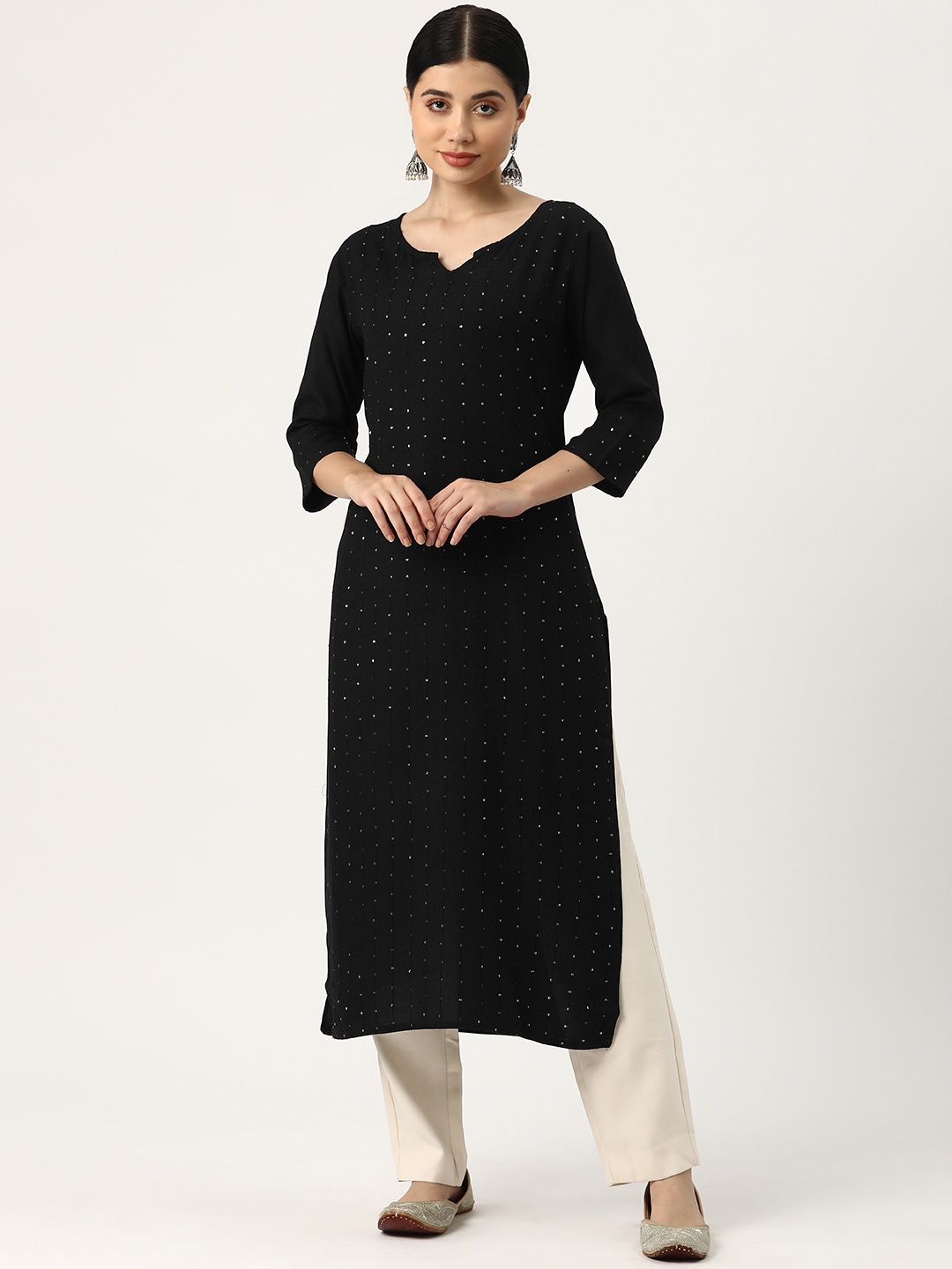 

DIVYANK Embroidered Sequinned Kurta, Black
