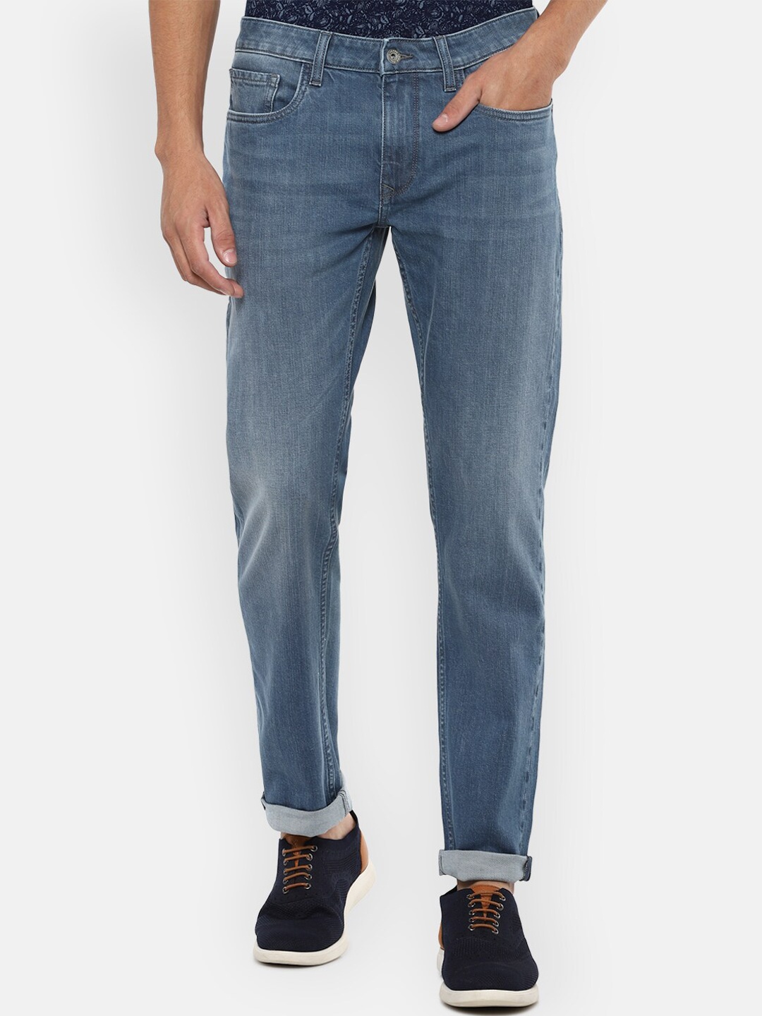 

Louis Philippe Jeans Men Mid Rise Clean Look Light Fade Slim Fit Stretchable Jeans, Blue