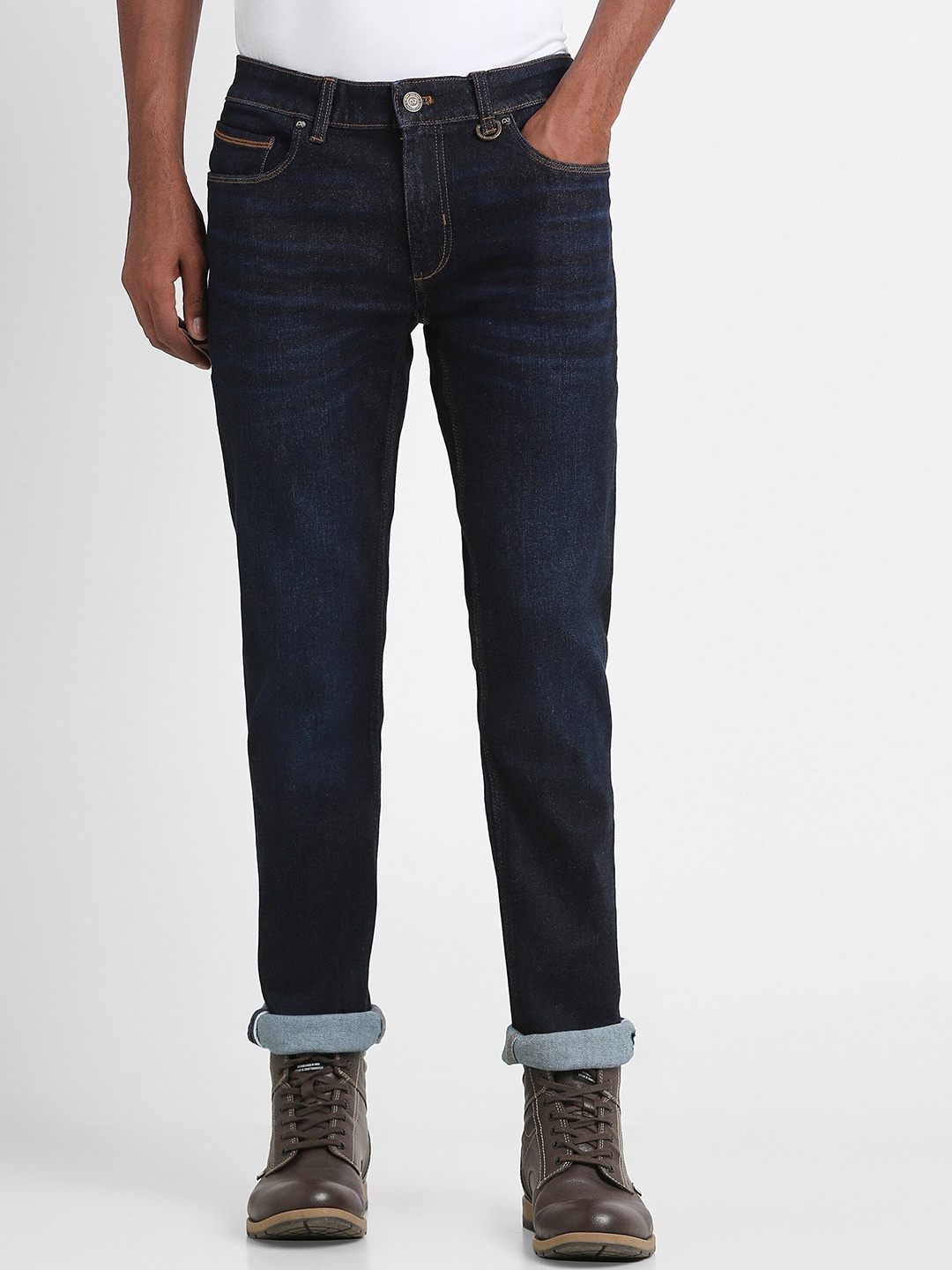 

Peter England Casuals Men Slim Fit No Fade Clean Look Jeans, Navy blue