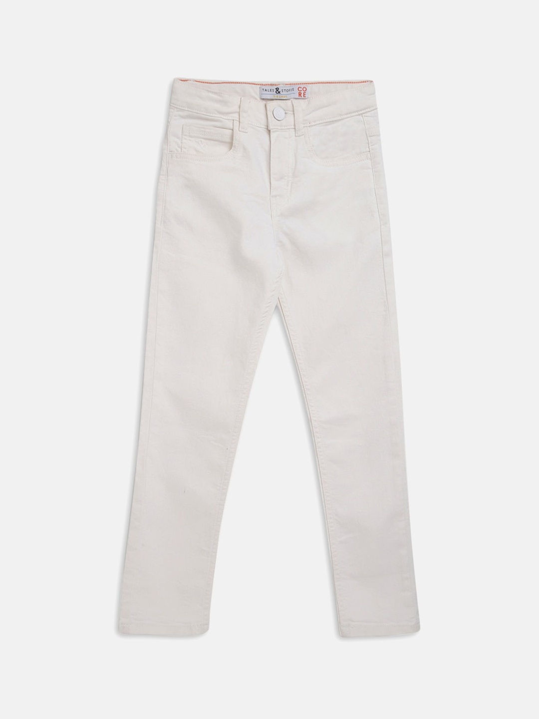 

TALES & STORIES Boys Slim Fit Clean Look Mid-Rise Stretchable Jeans, White