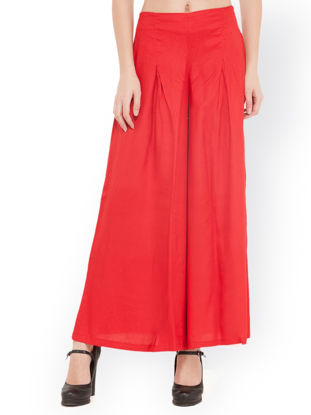 

Bitterlime Women Red Flared Solid Palazzos