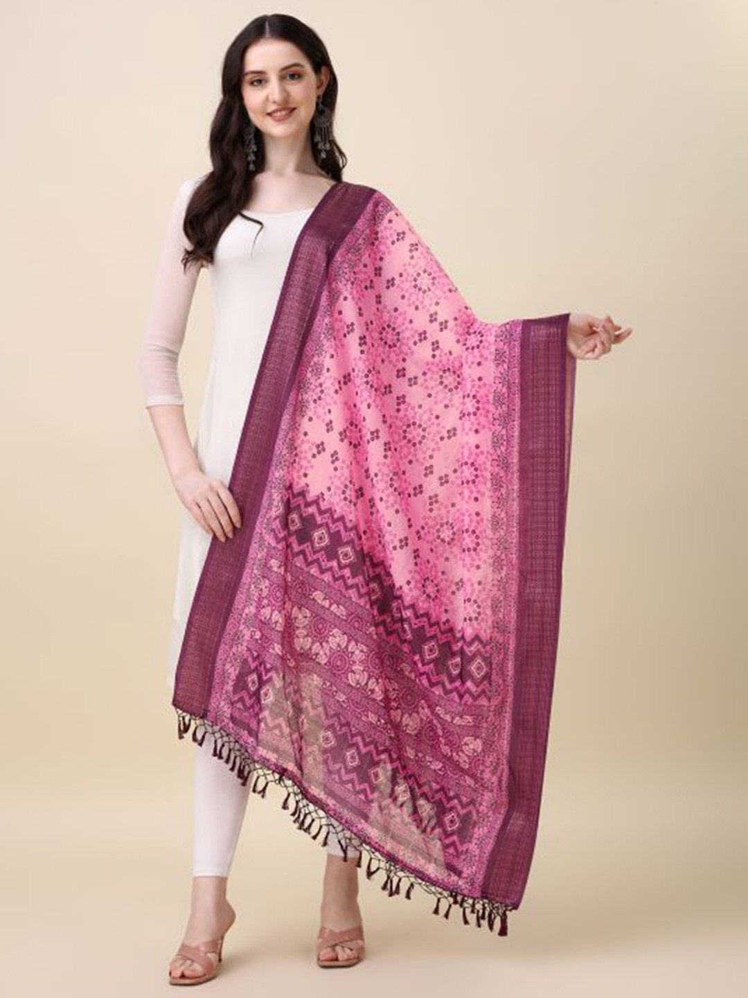 

Dori Ethnic Motifs Printed Chanderi Dupatta, Purple