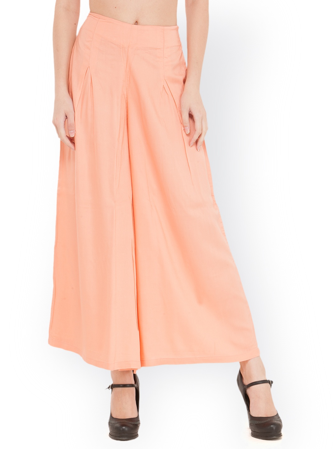 

Bitterlime Women Peach-Coloured Solid Flared Palazzos