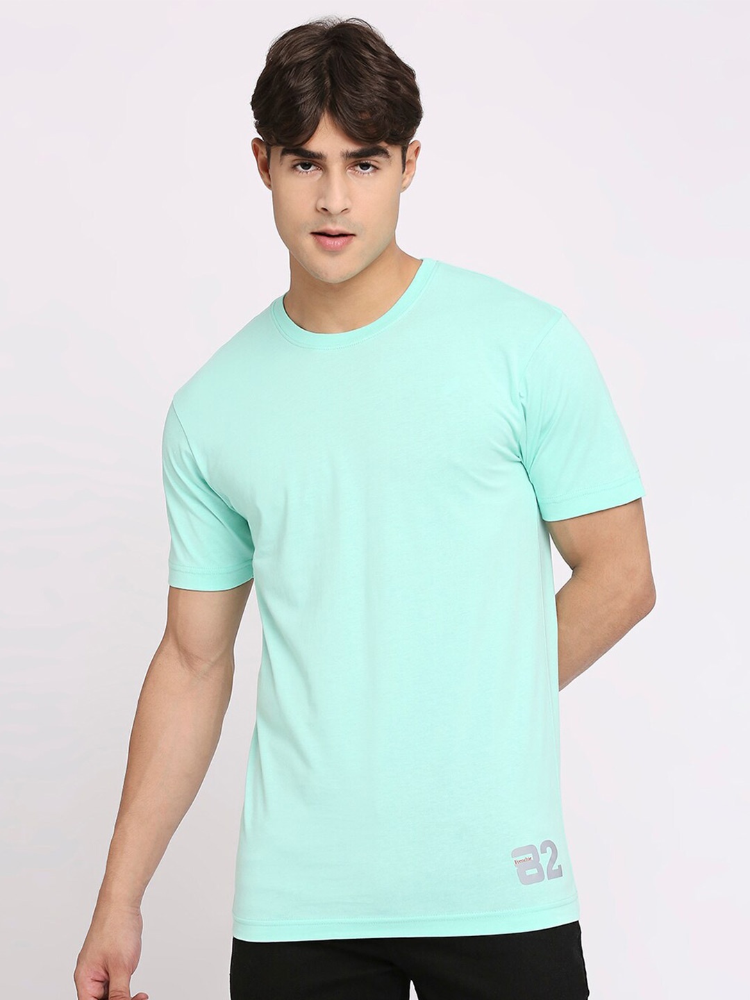 

FRENCHIE Men Cotton Round Neck T-shirt, Sea green