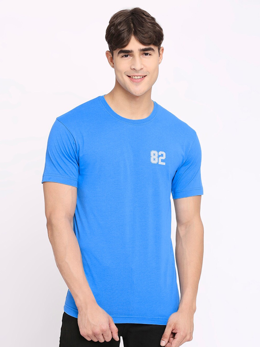 

FRENCHIE Cotton Round Neck T-Shirt, Blue