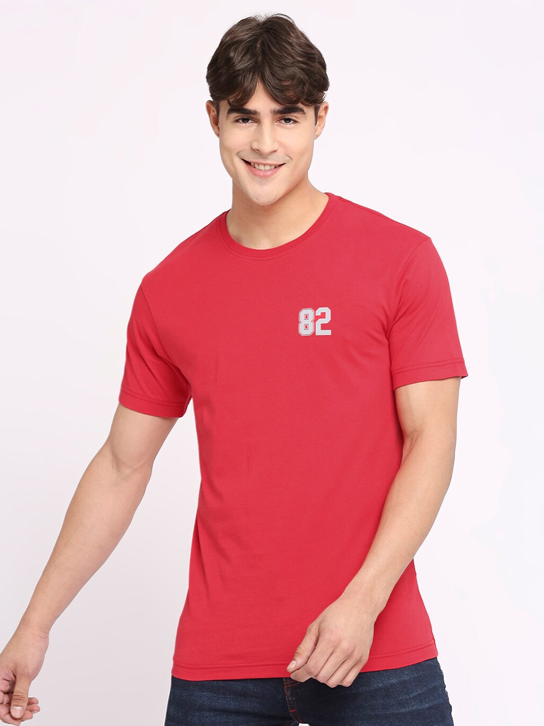 

FRENCHIE Cotton Round Neck T-Shirt, Red