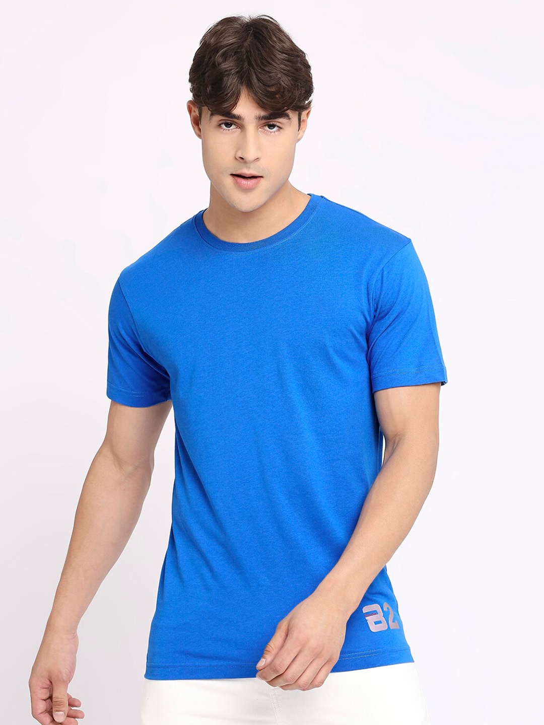 

FRENCHIE Men Cotton Round Neck T-shirt, Blue