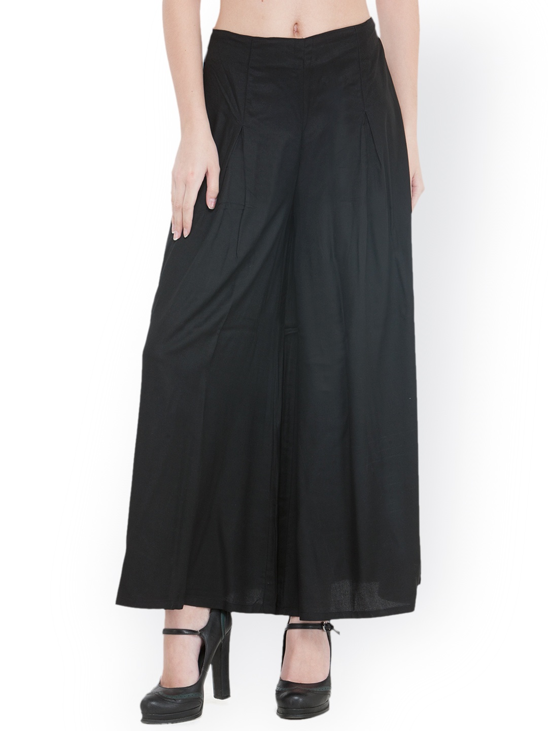 

Bitterlime Women Black Flared Solid Palazzos