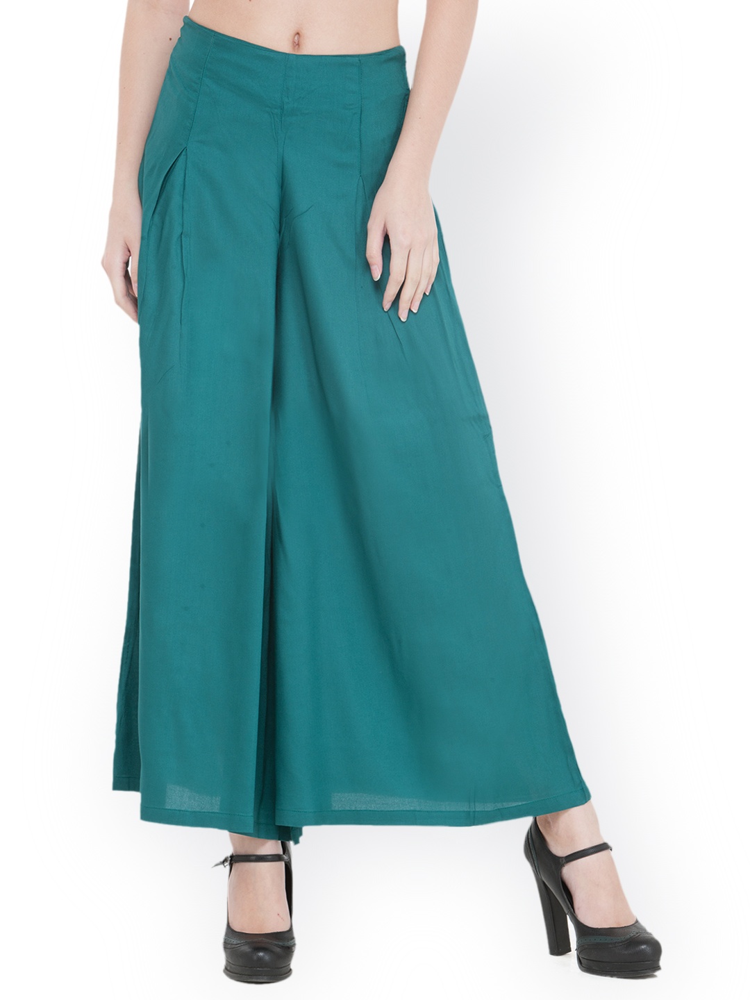 

Bitterlime Women Teal Solid Flared Palazzos