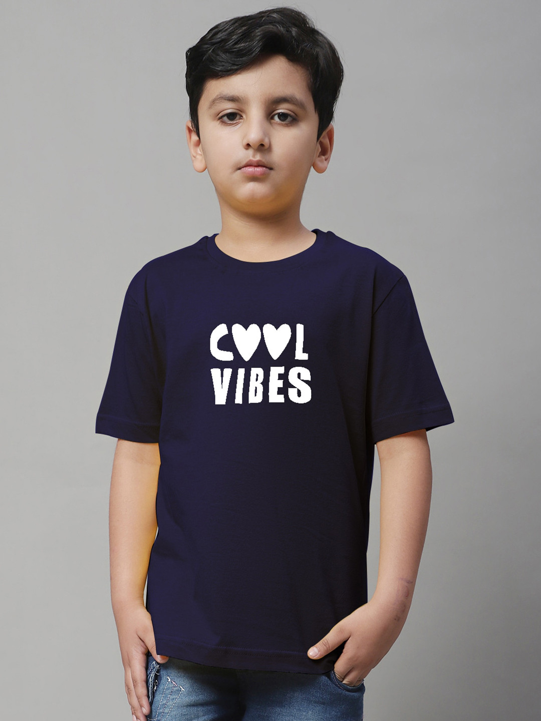 

Friskers Boys Typography Printed Cotton Lycra T-shirt, Navy blue