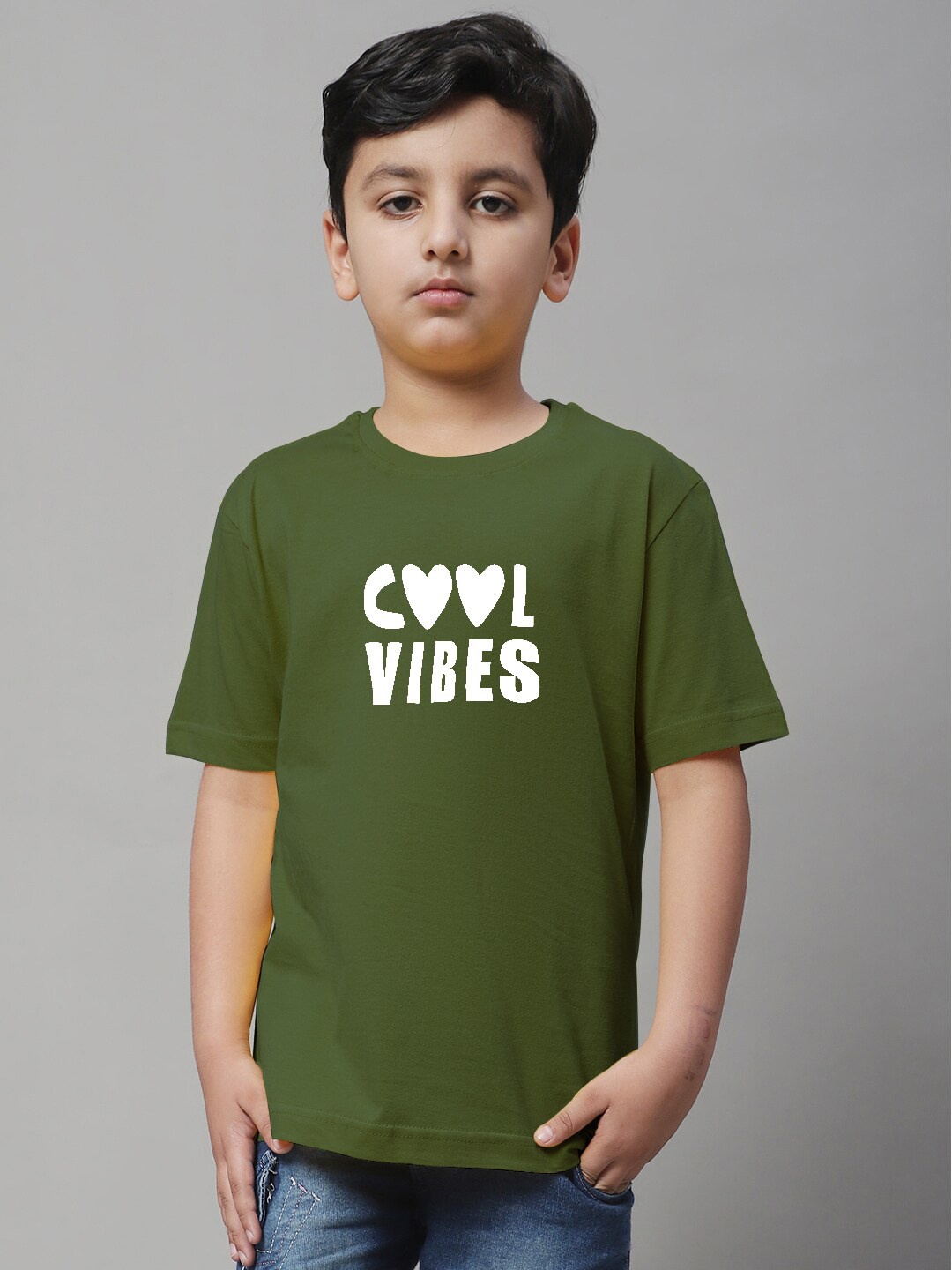 

Friskers Boys Typography Printed Cotton T-shirt, Olive