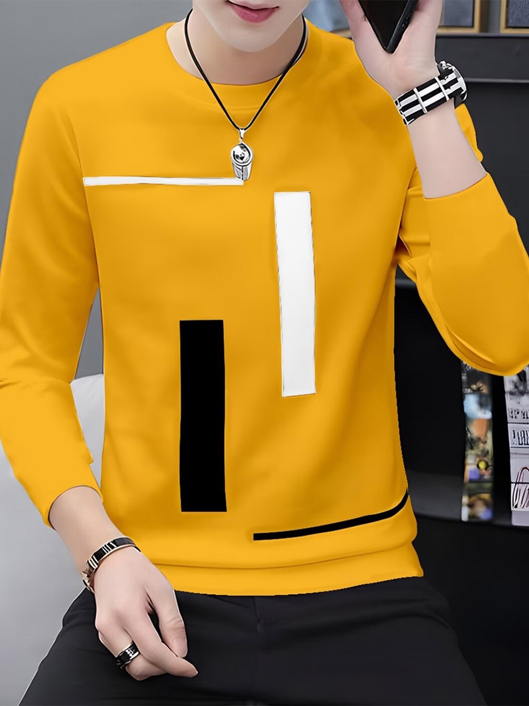 

Kushi Flyer Geometric Printed Cotton T-shirt, Mustard