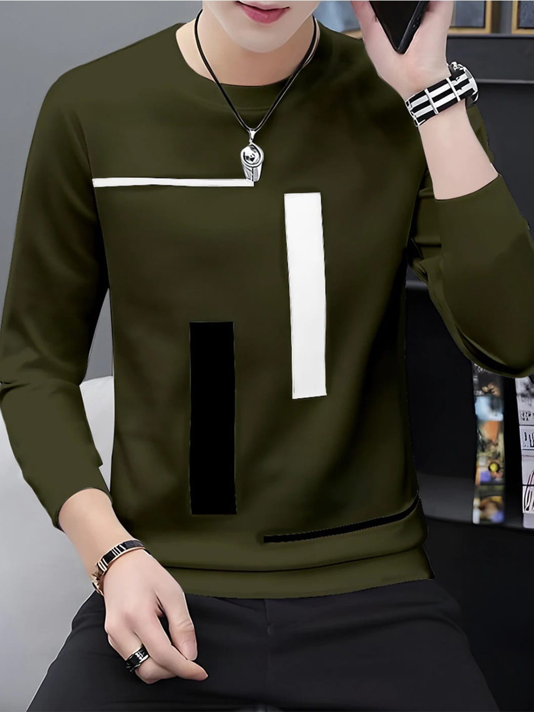 

Kushi Flyer Geometric Printed Cotton T-shirt, Olive