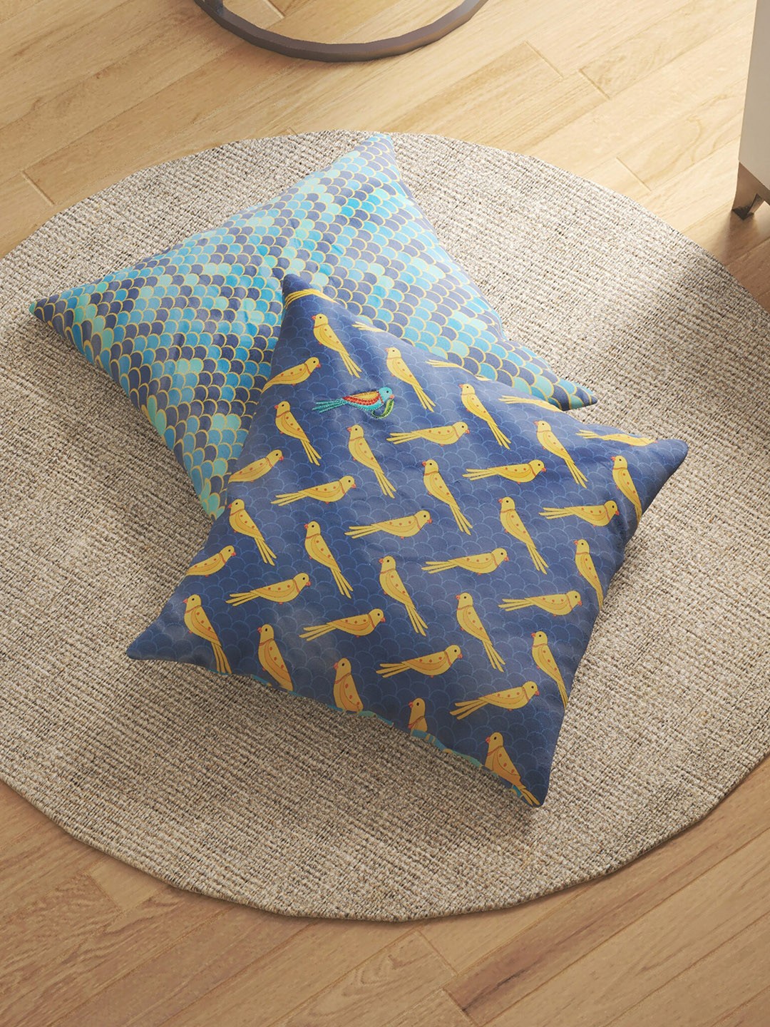 

Home Centre Aurora Blue & Yellow 2 Pieces Quirky Square Cushion Covers