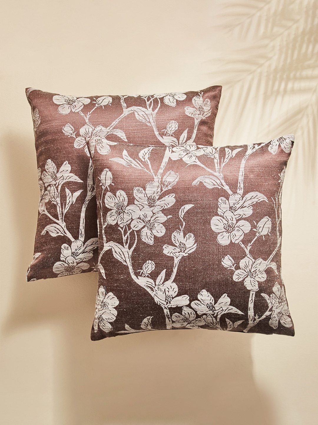 

Home Centre Brown & Off White 2 Pieces Floral Square Cushion Covers