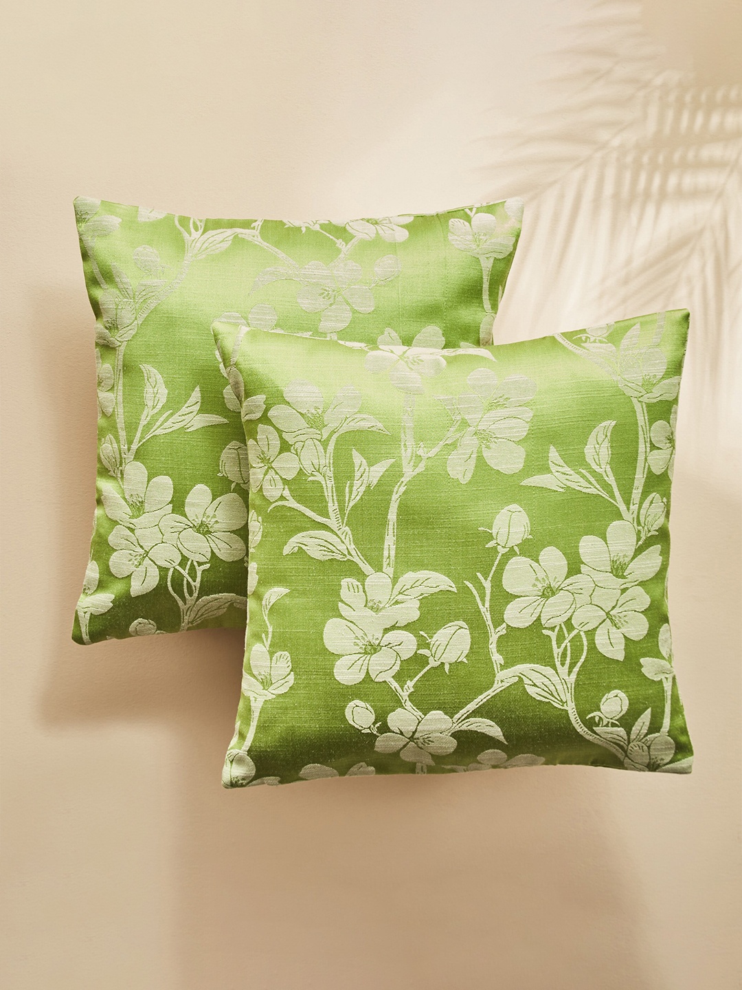 

Home Centre Green & Beige 2-Pcs Floral Square Jacquard Cushion Covers