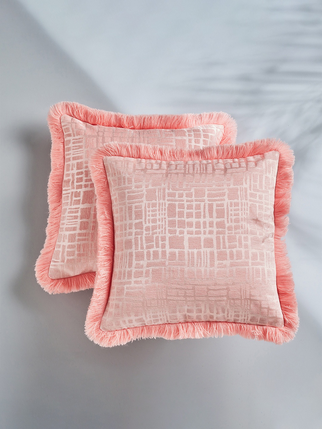 

Home Centre Peach-Coloured & White 2 Pieces Square Cushion Covers