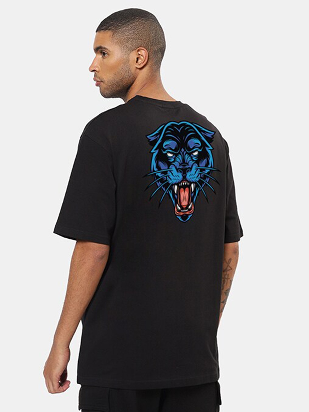 

Mad Over Print Oversized Black Panther Printed Cotton Knitted T-shirt