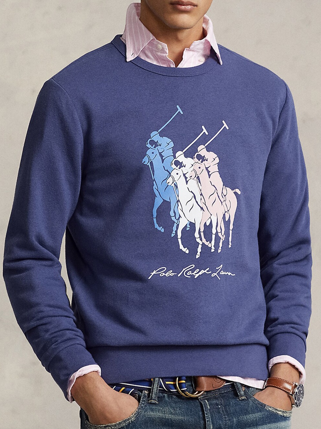 

Polo Ralph Lauren Graphic Printed Round Neck Cotton Sweatshirts, Navy blue