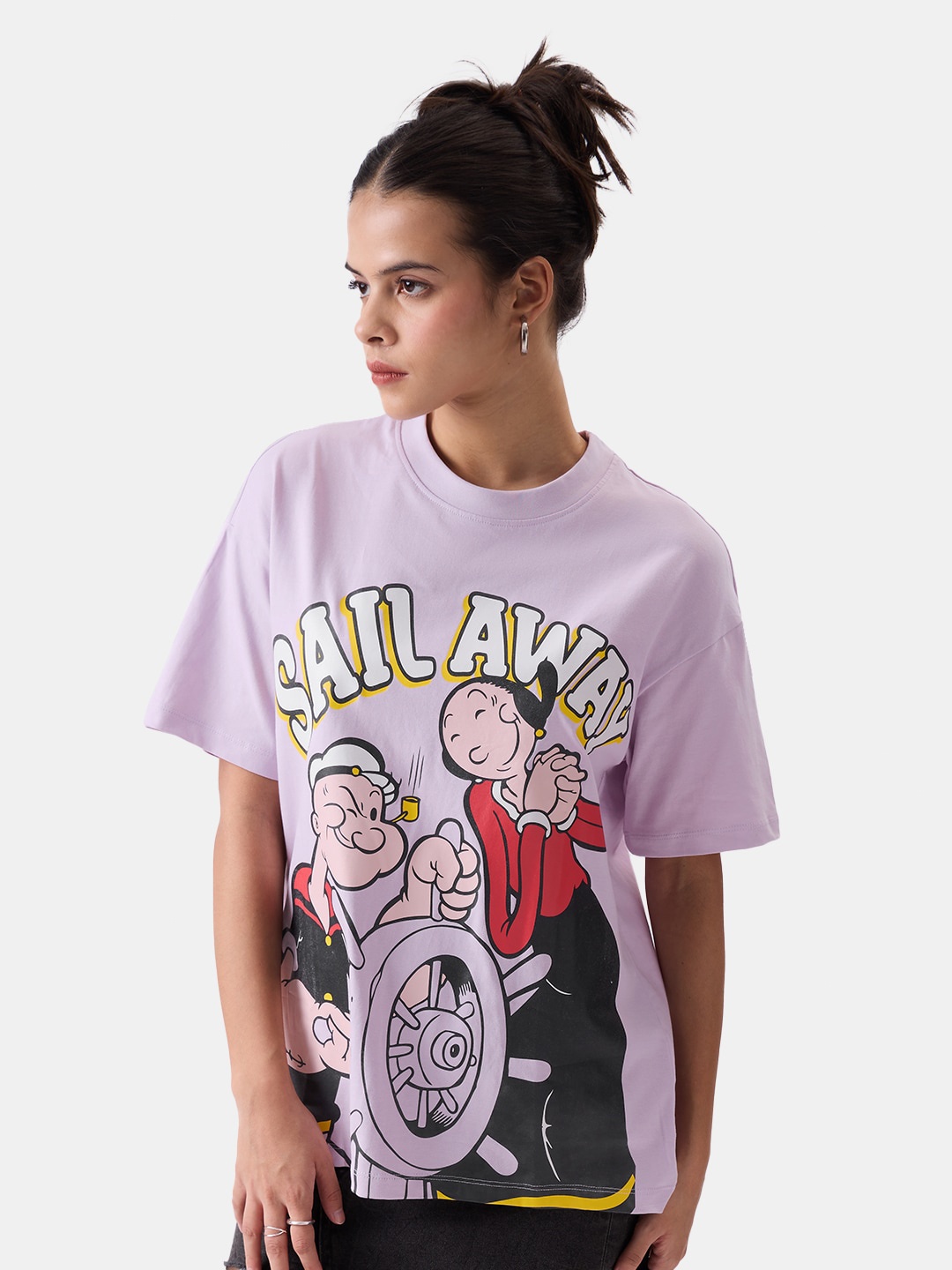 

The Souled Store Lavender Coloured Graphic Popeye Printed Cotton T-Shirt