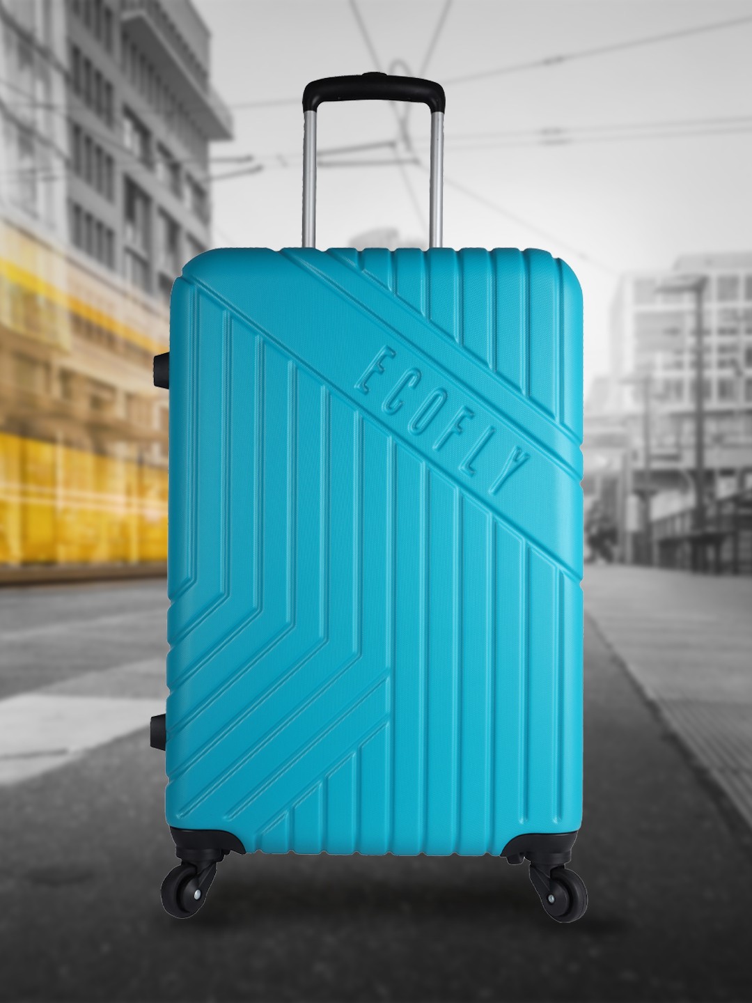 

fly Textured Hard-Sided Large Trolley Suitcase, Turquoise blue