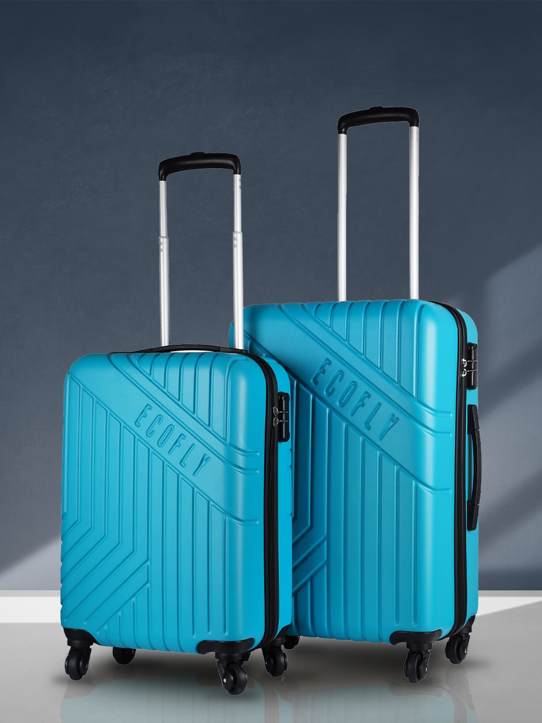 

fly Set Of 2 Textured Suitcase Trolley Bag, Turquoise blue