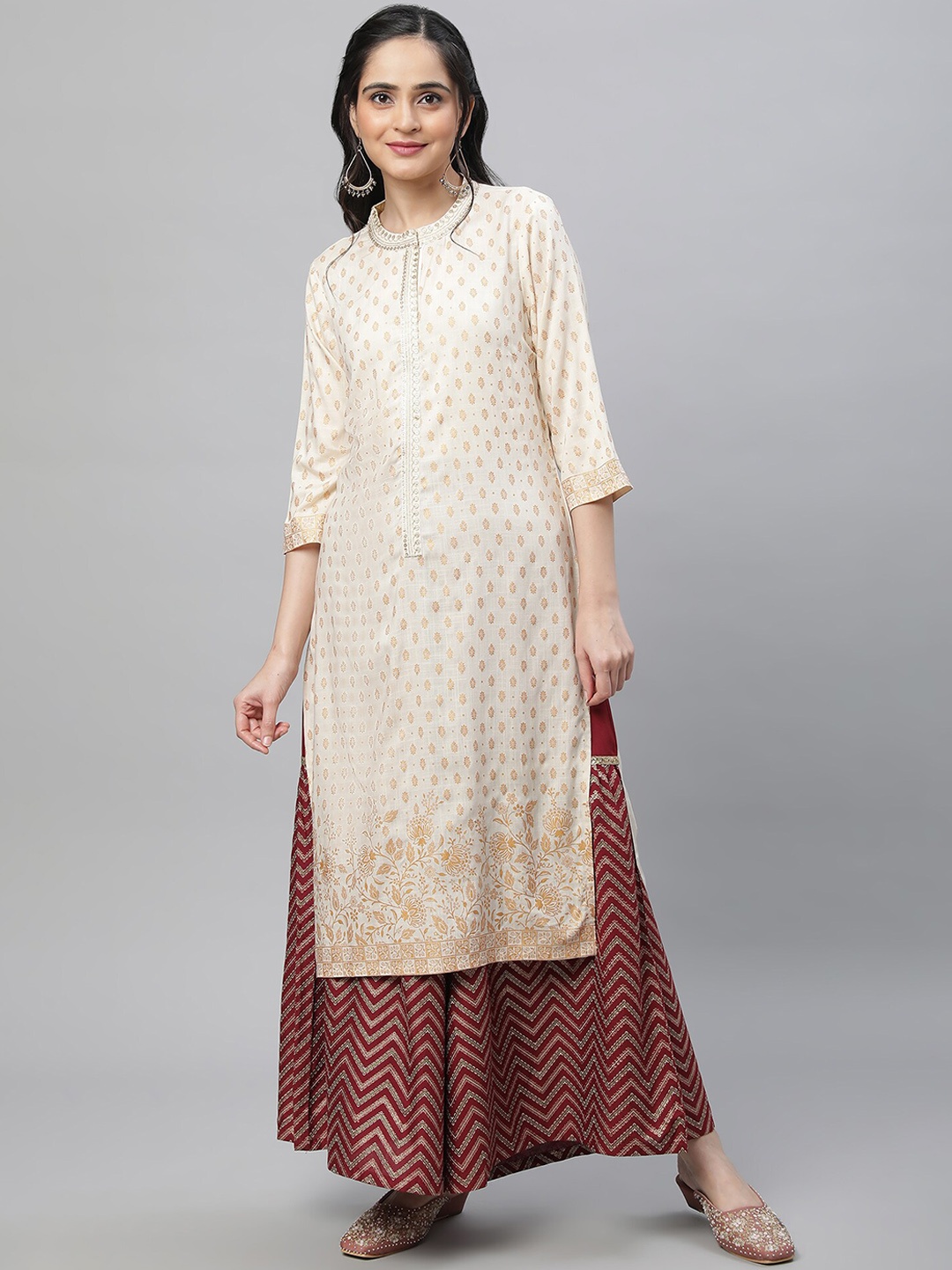 

AURELIA Ethnic Printed Straight Kurta, White