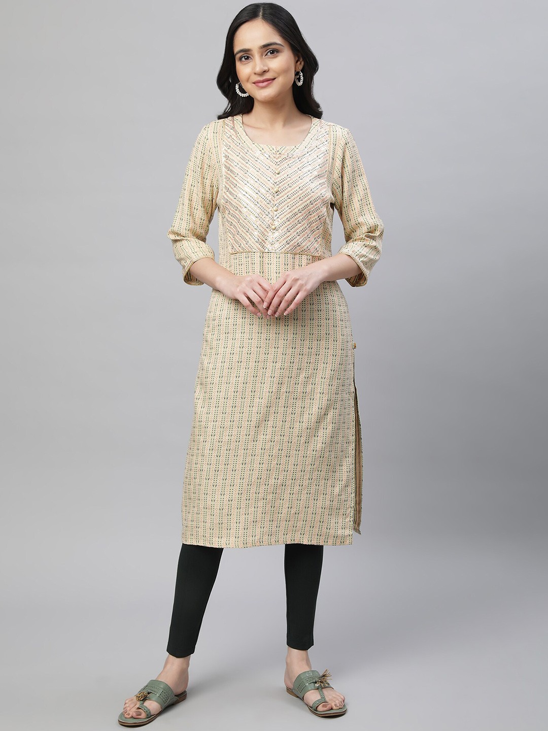 

AURELIA Abstract Printed Straight Kurta, Cream
