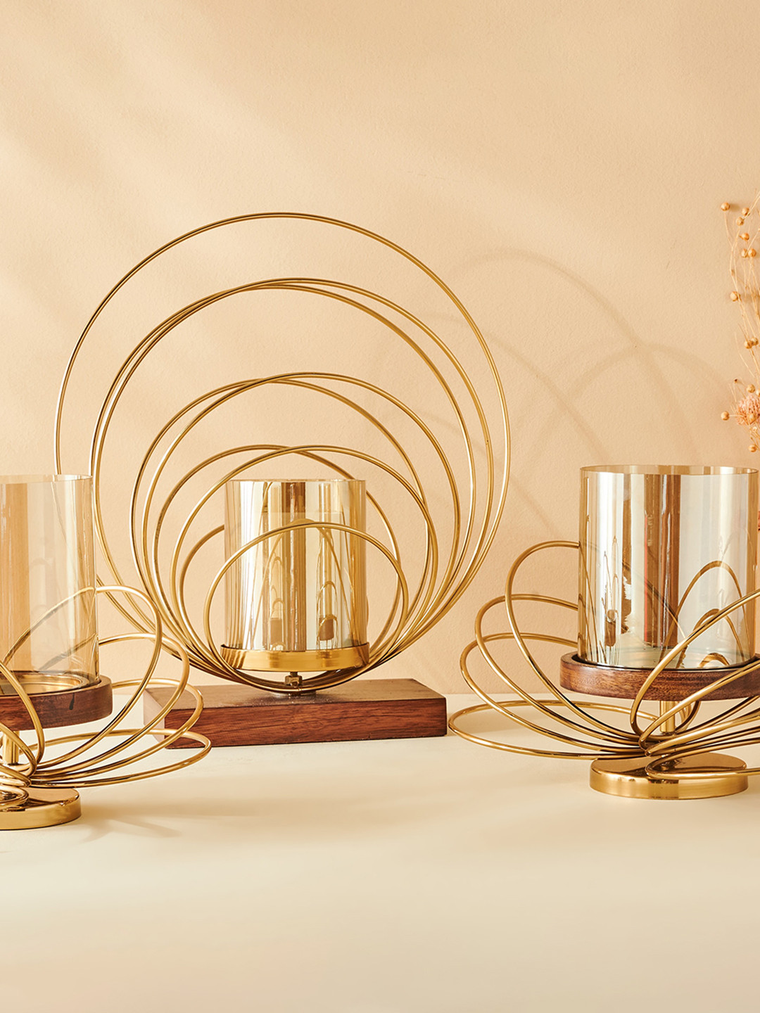 

Home Centre Brown & Gold Toned Butterfly Hurricane Steel Candle Holder