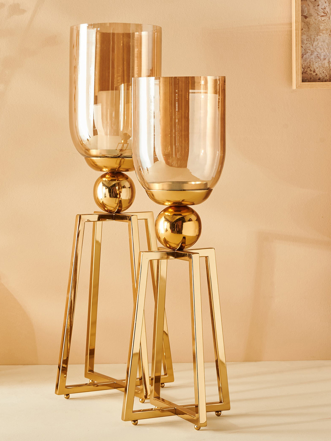 

Home Centre Gold Toned Hurricane Candle Holder With Stand