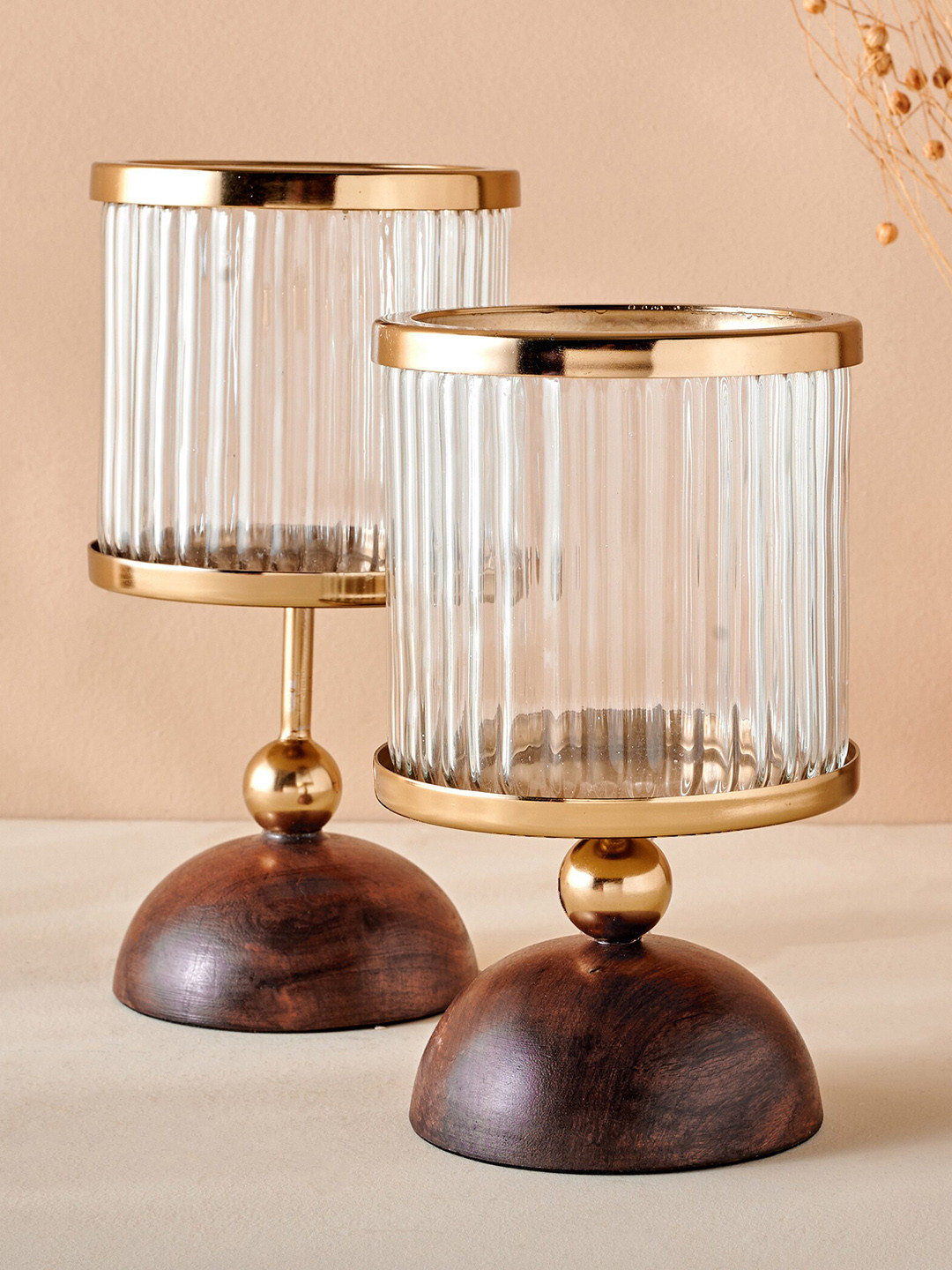 

Home Centre Transparent & Brown Textured Glass-Carved Hurricane Candle Holder