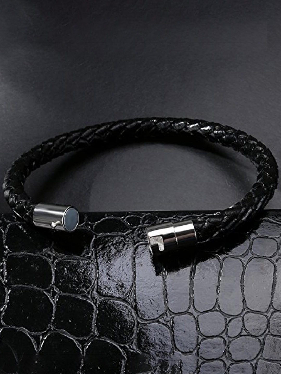 

MYKI Men Leather Cuff Bracelet, Black
