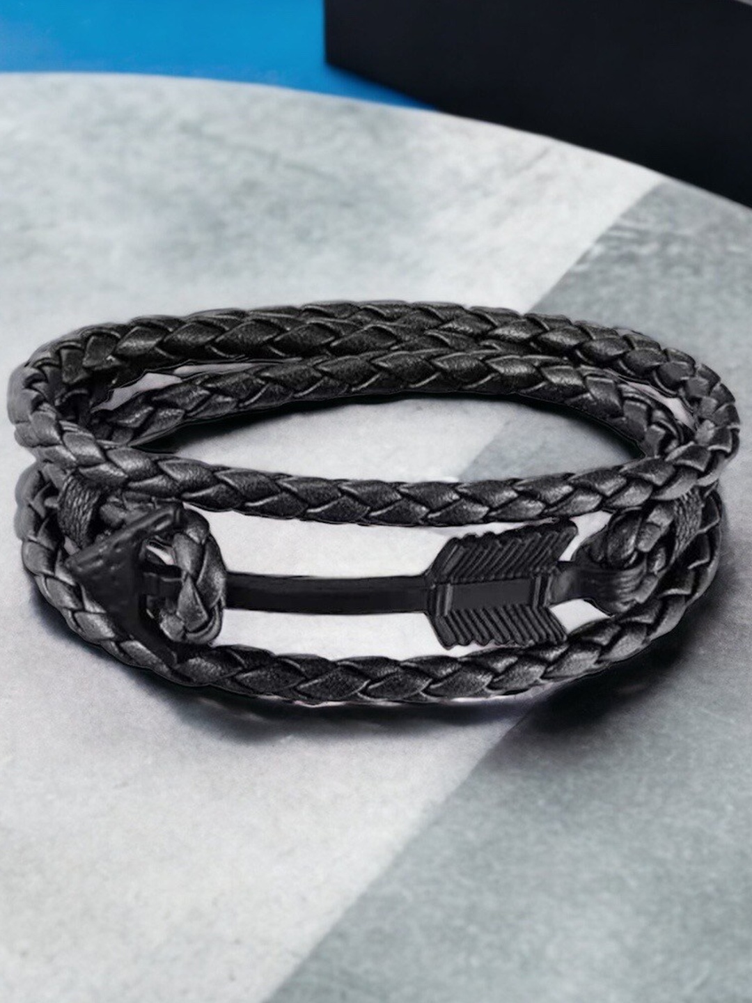 

MYKI Men Leather Wraparound Bracelet, Black