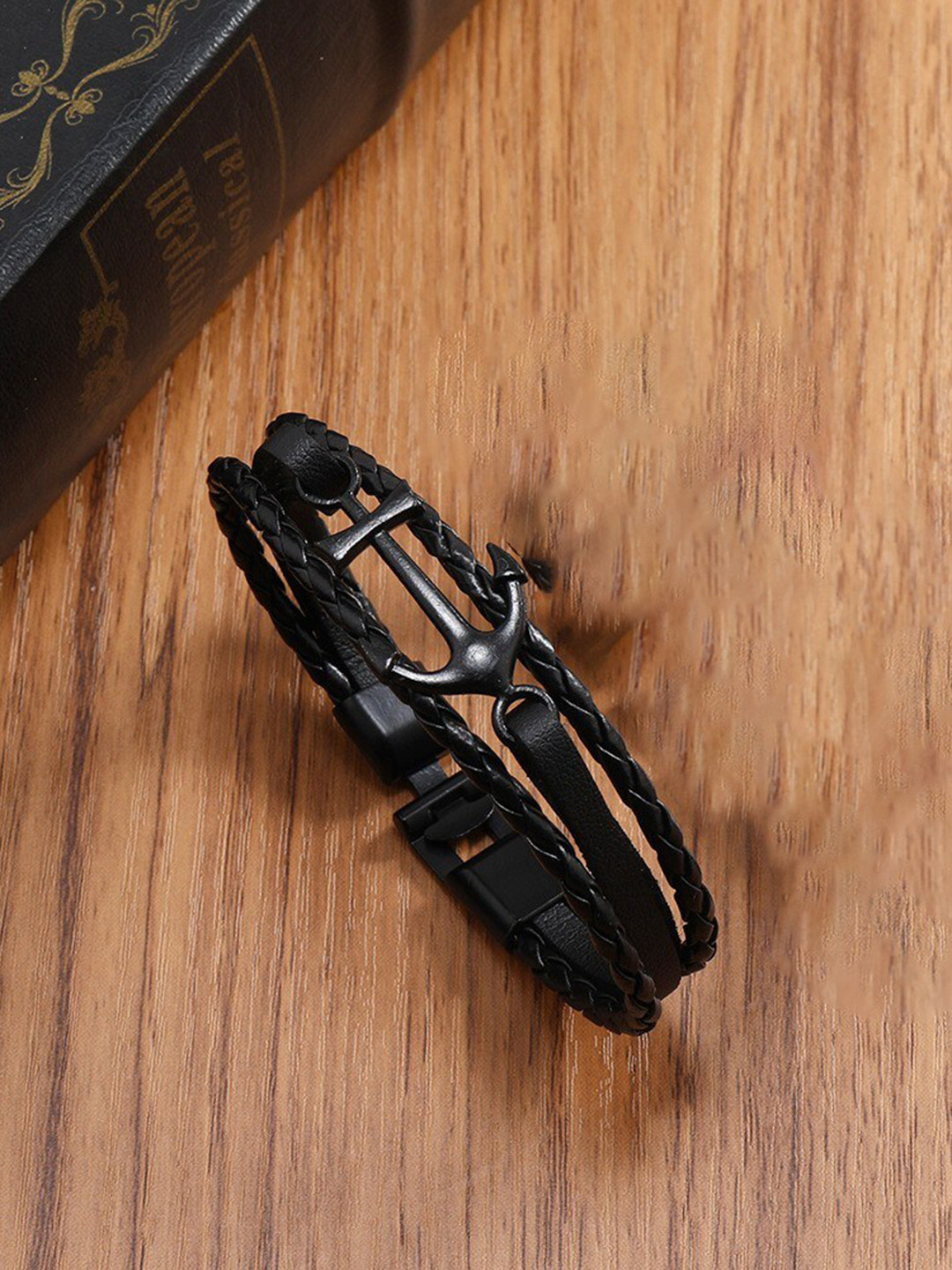 

MYKI Men Anchor Wraparound Bracelet, Black
