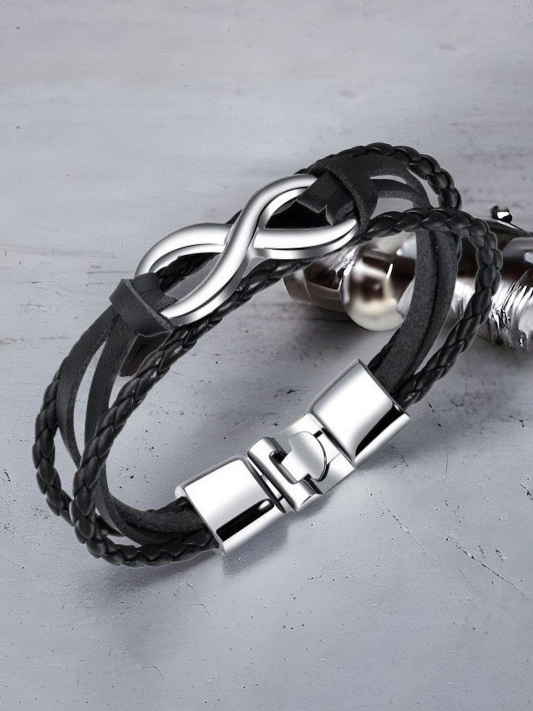 

MYKI Men Leather Wraparound Bracelet, Black