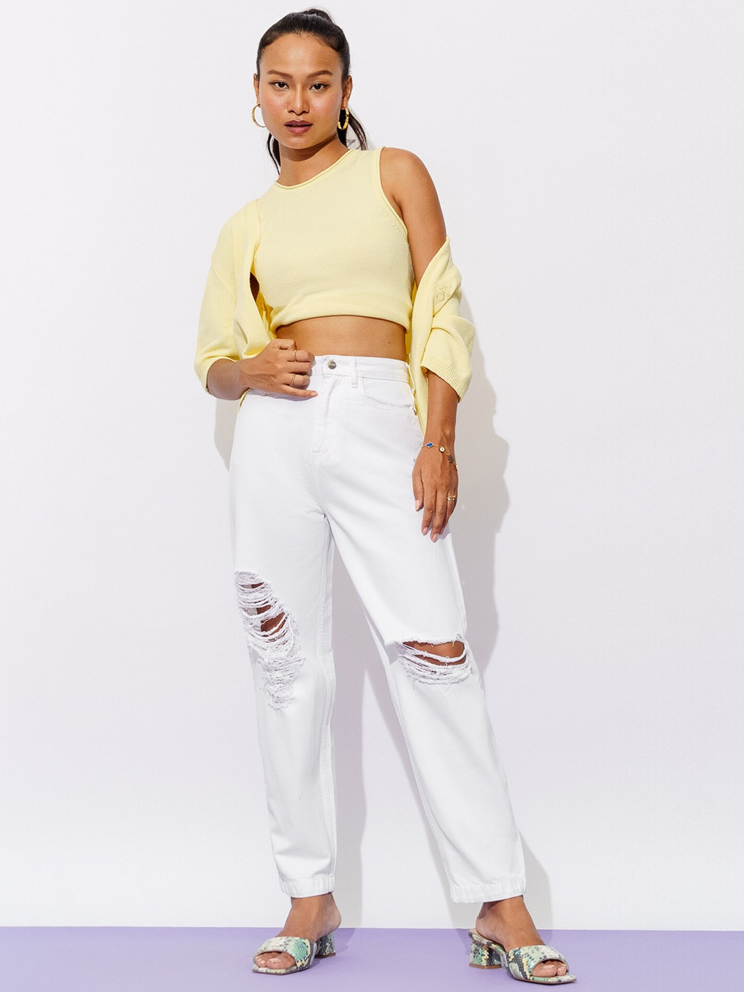

FREAKINS Women White High-Rise Mildly Distressed Jeans