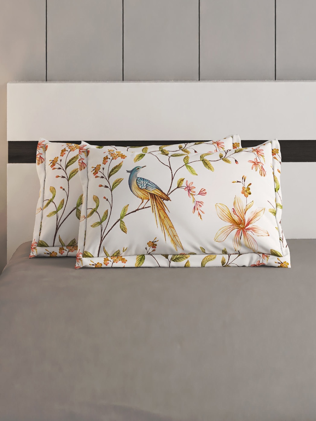 

Home Centre Medley Dastakari White 2 Pieces Floral Printed Cotton Pillow Covers