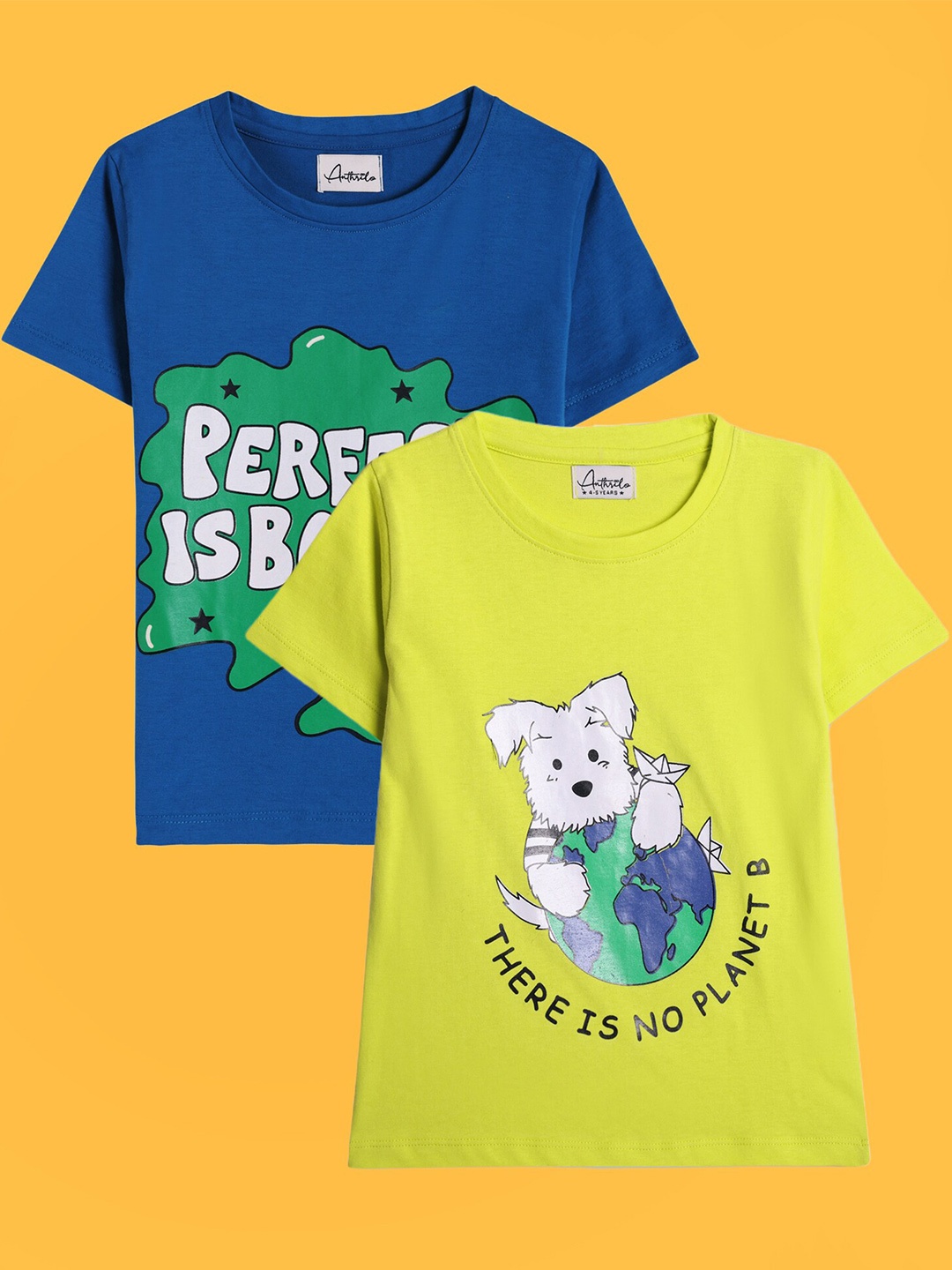 

Anthrilo Boys Pack Of 2 Graphic Printed Cotton T-Shirt, Blue