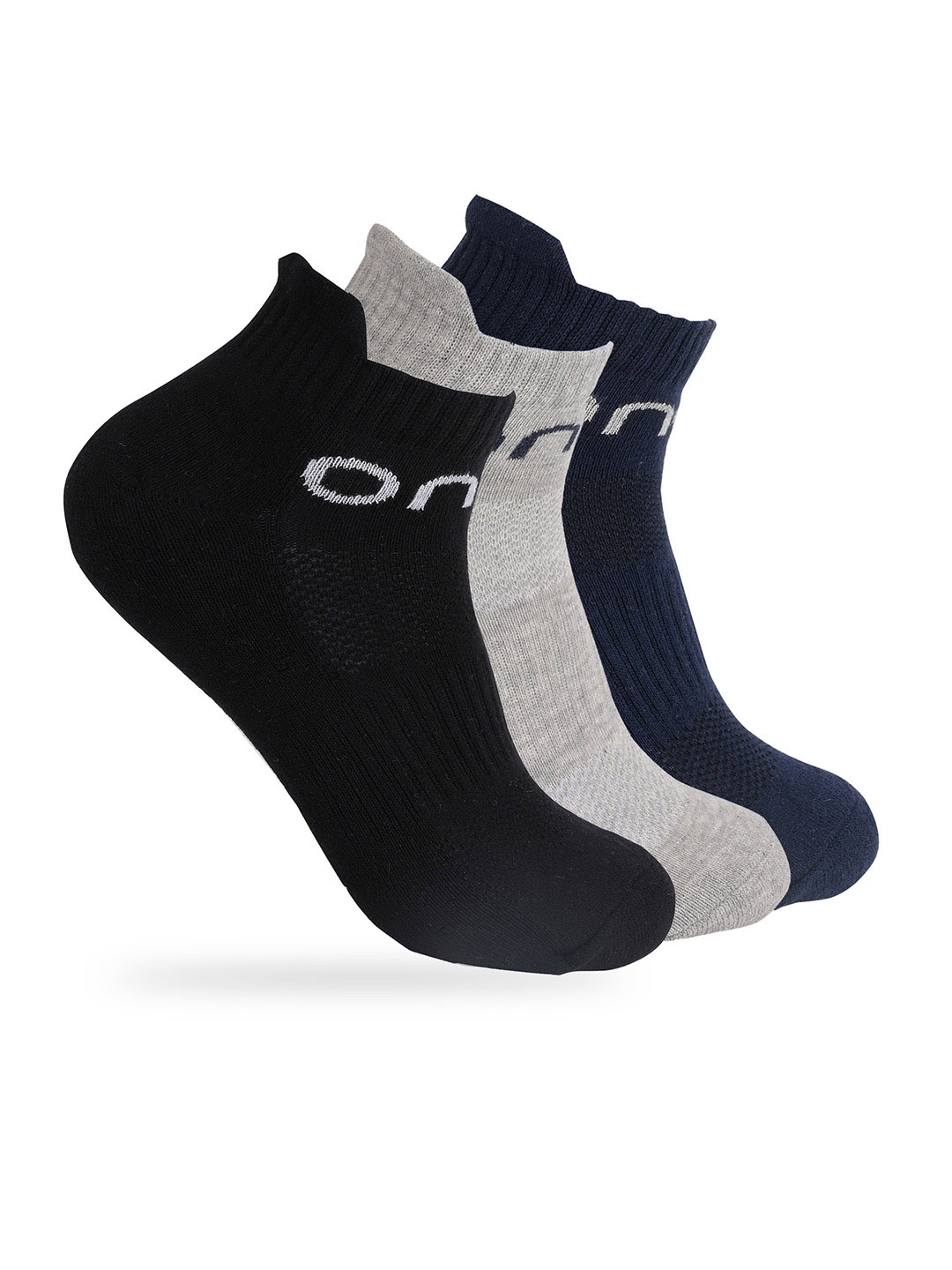 

One8 Men Pack Of 3 Ankle-Length Semi-Cushioned Cotton Socks, Black