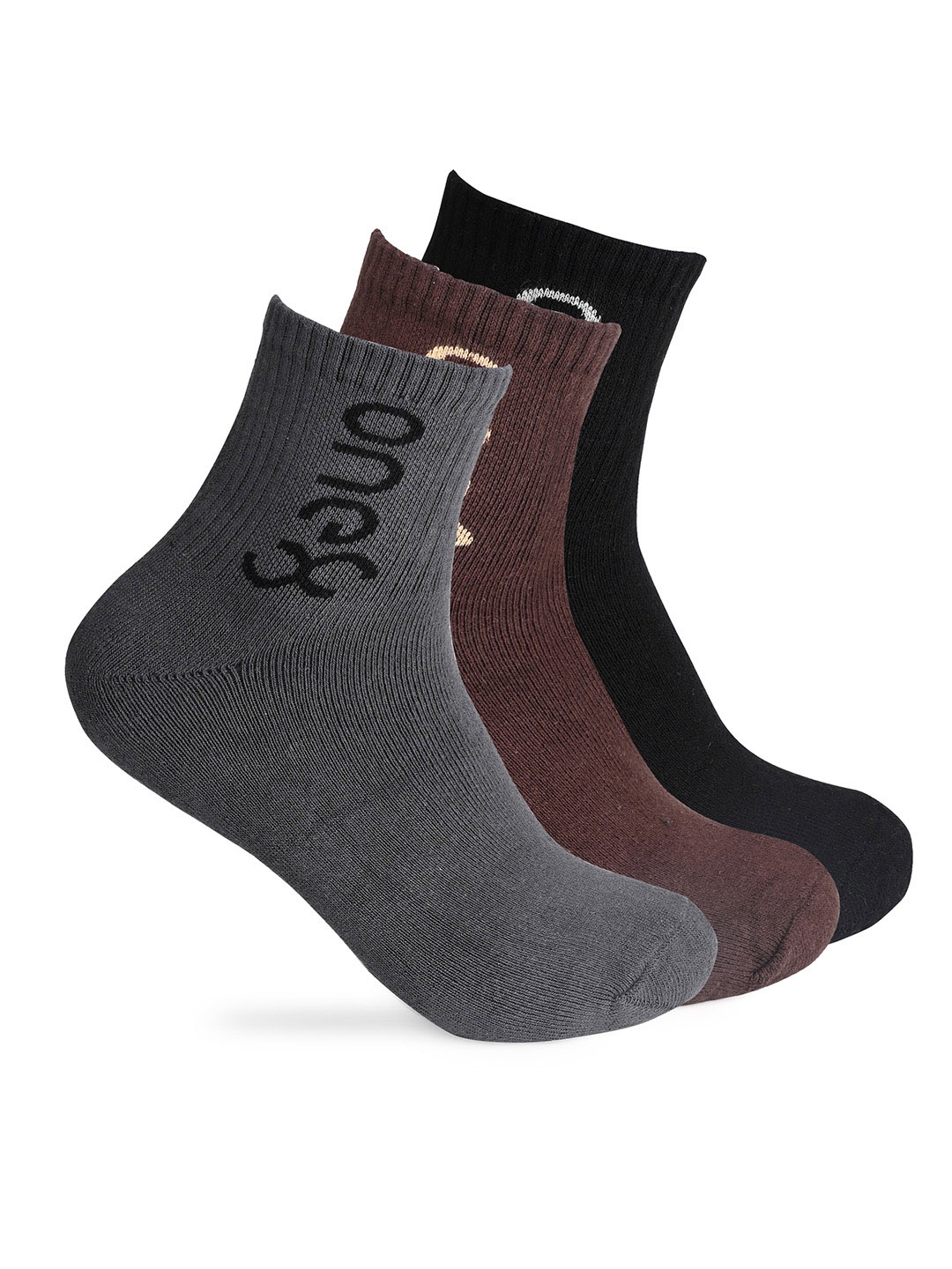 

One8 Men Pack Of 3 Above Ankle-Length Semi-Cushioned Cotton Socks, Black