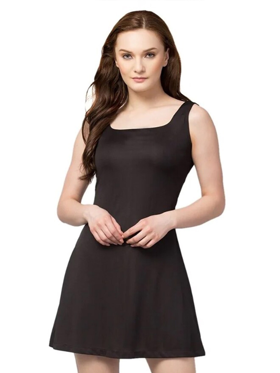 

Styched Round Neck Sleeveless A-Line Mini Dress, Black