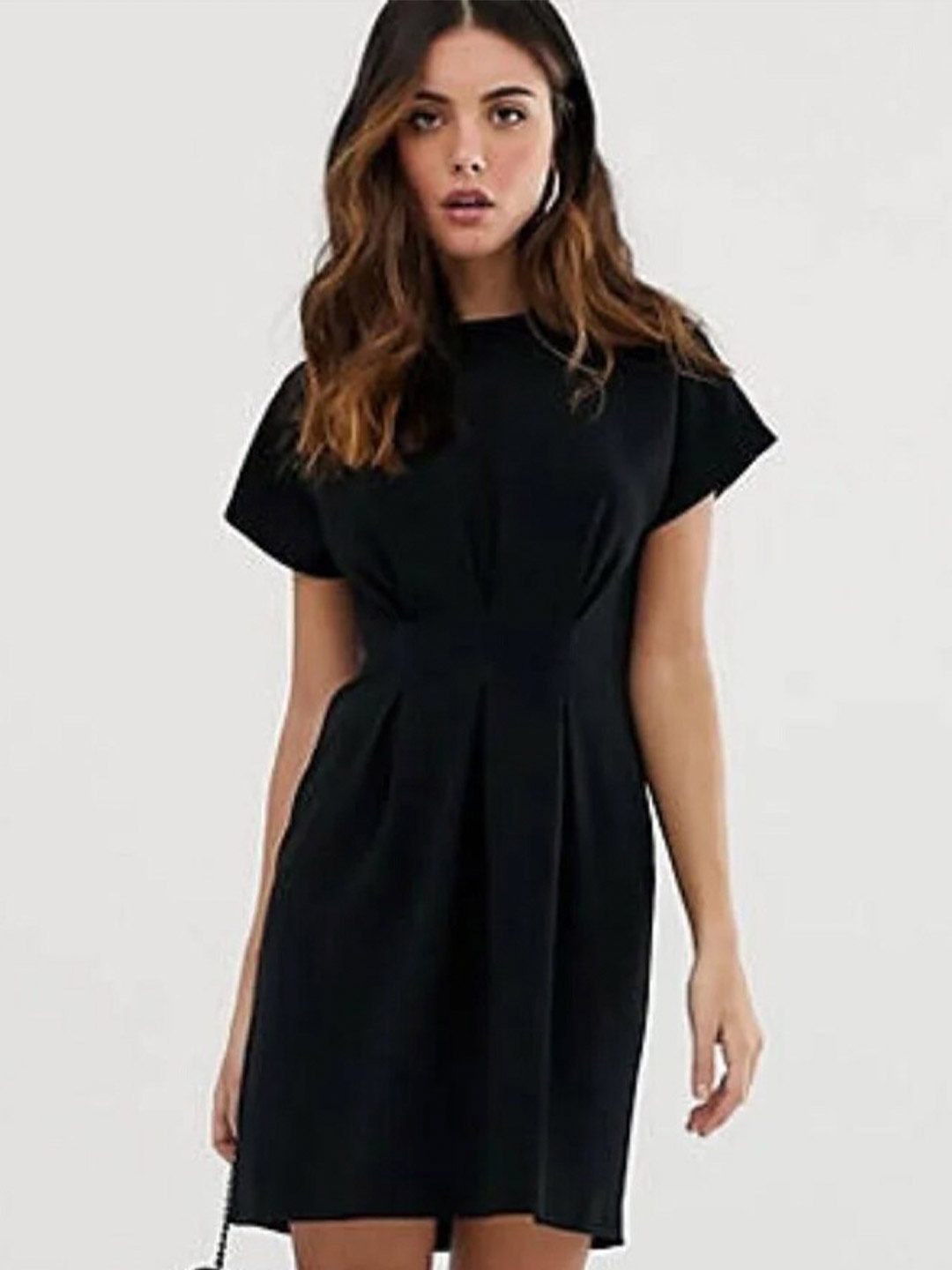 

Styched Round Neck A-Line Dress, Black