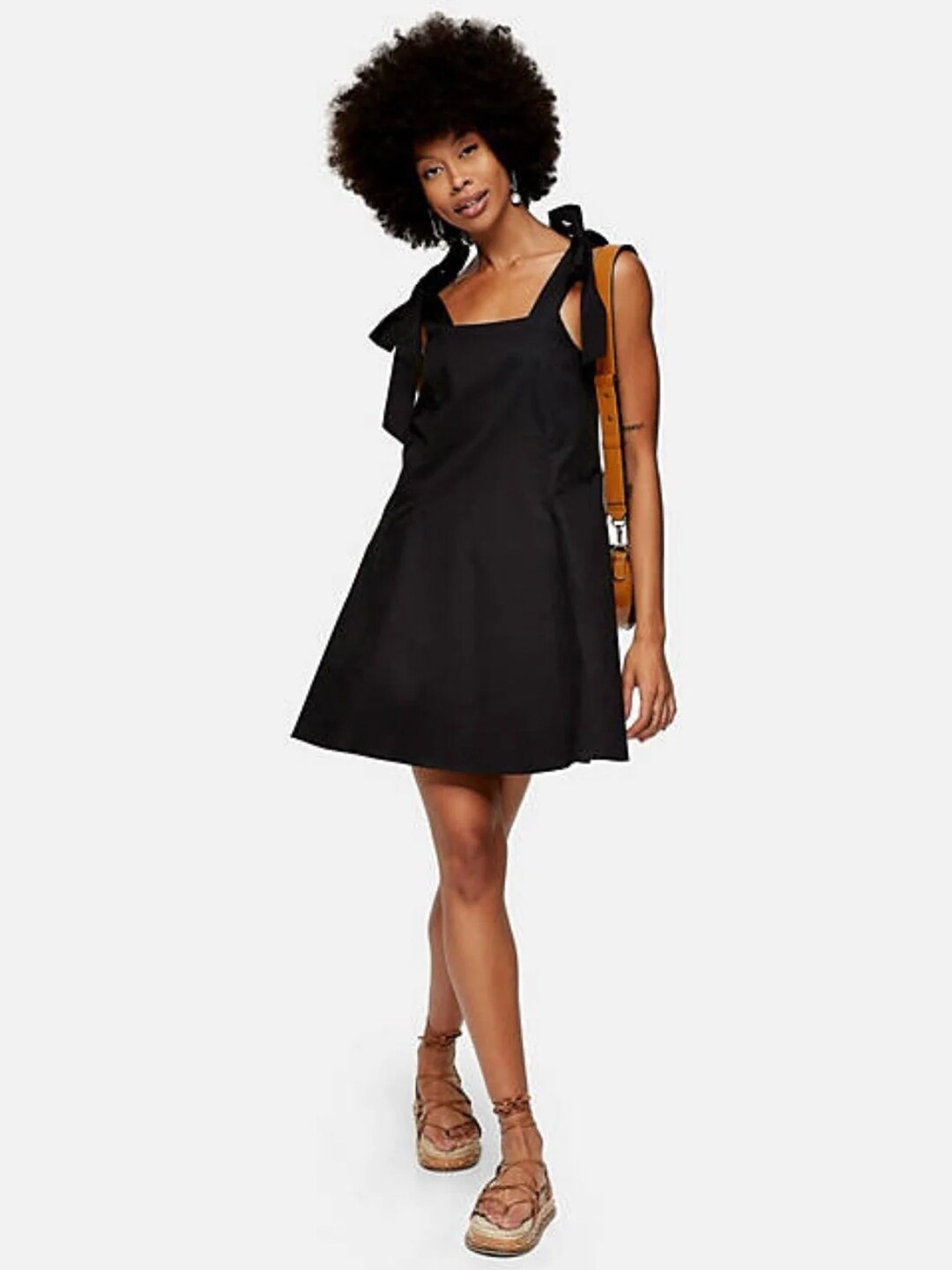 

Styched Shoulder Straps Cotton A Line Dress, Black